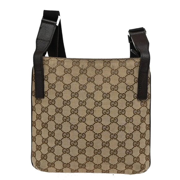GUCCI Logo GG Pattern Shoulder Bag Canvas Leather Brown Italy - Picture 4 of 14